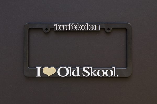 I Love Old Skool. License Plate Frame - White & Gold - Image 1